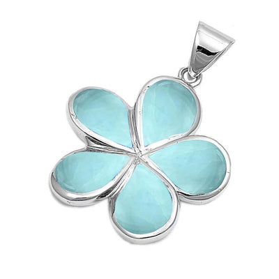 Sterling Silver Natural Larimar Plumeria Pendant