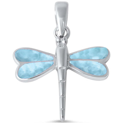 Sterling Silver Natural Larimar Dragonfly Pendant