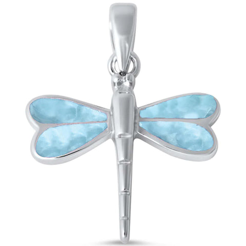 Sterling Silver Natural Larimar Dragonfly Pendant