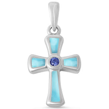 Load image into Gallery viewer, Sterling Silver Round Tanzanite and Natural Larimar Cross Pendant