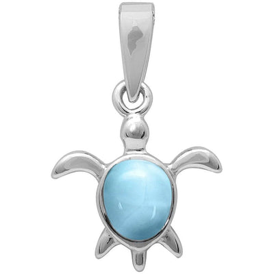Sterling Silver Natural Larimar Turtle Charm Pendant