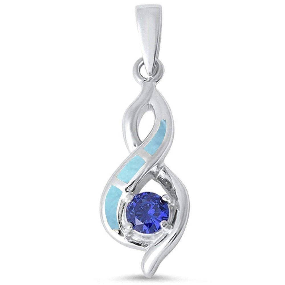 Sterling Silver Natural Larimar and Tanzanite Infinity Pendant