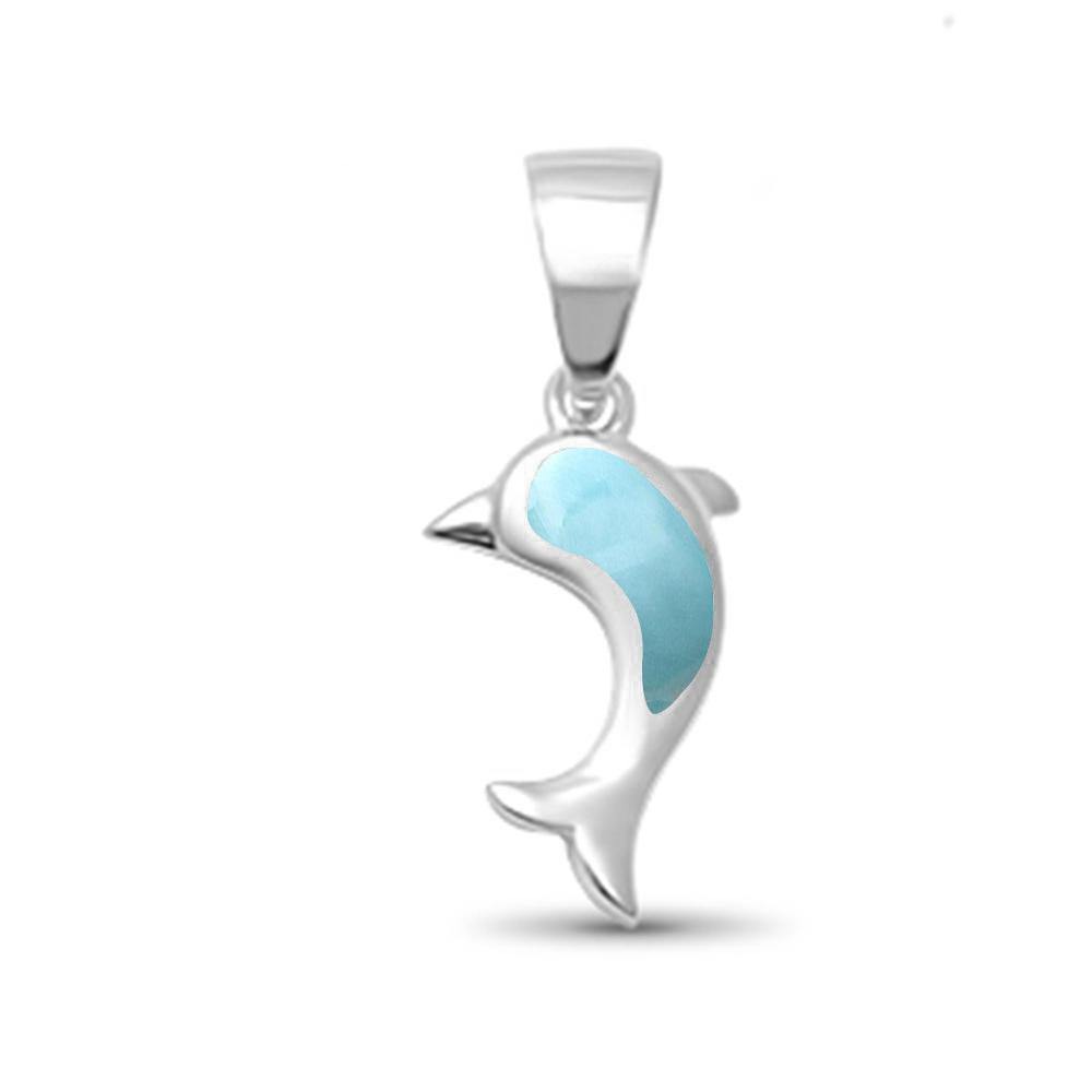 Sterling Silver Natural Larimar Dolphin Pendant - silverdepot