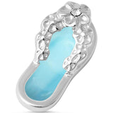 Sterling Silver Natural Larimar Plumeria Beach Sandals Pendant