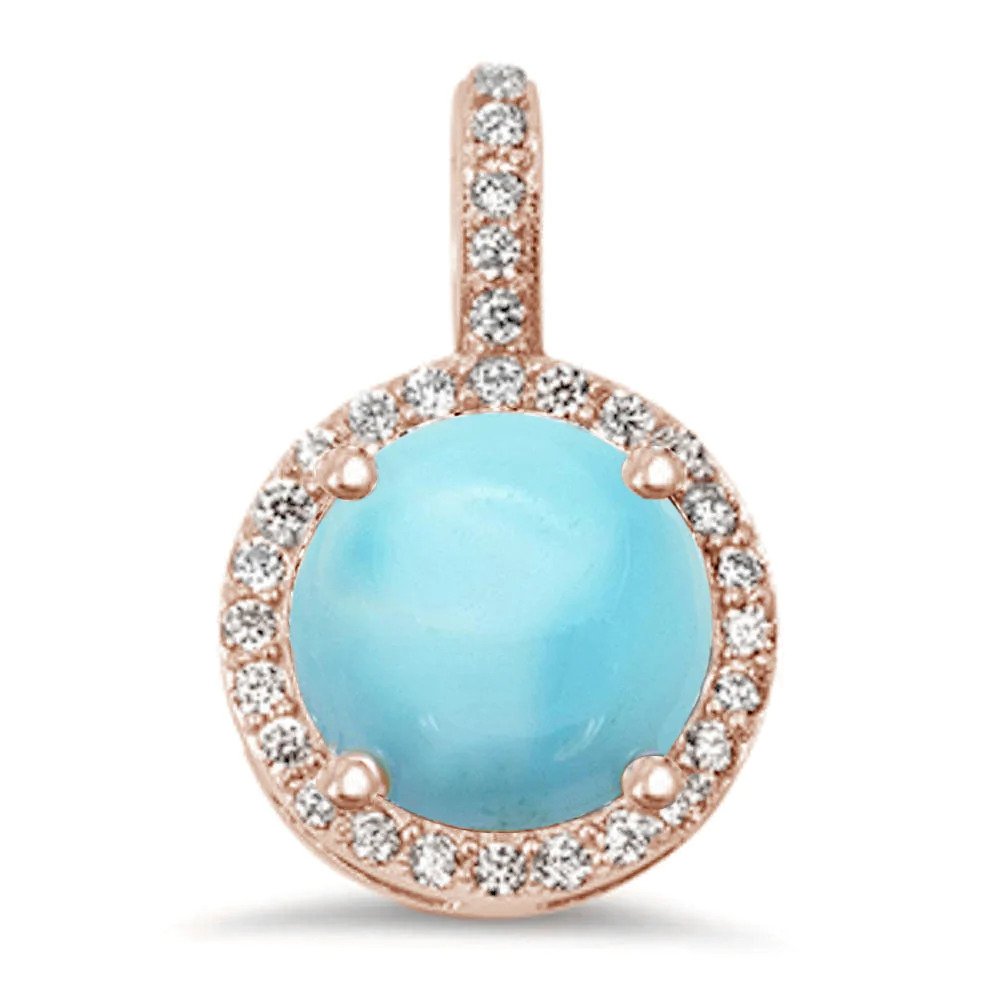 Sterling Silver Rose Gold Plated Natural Larimar Halo Style Pendant