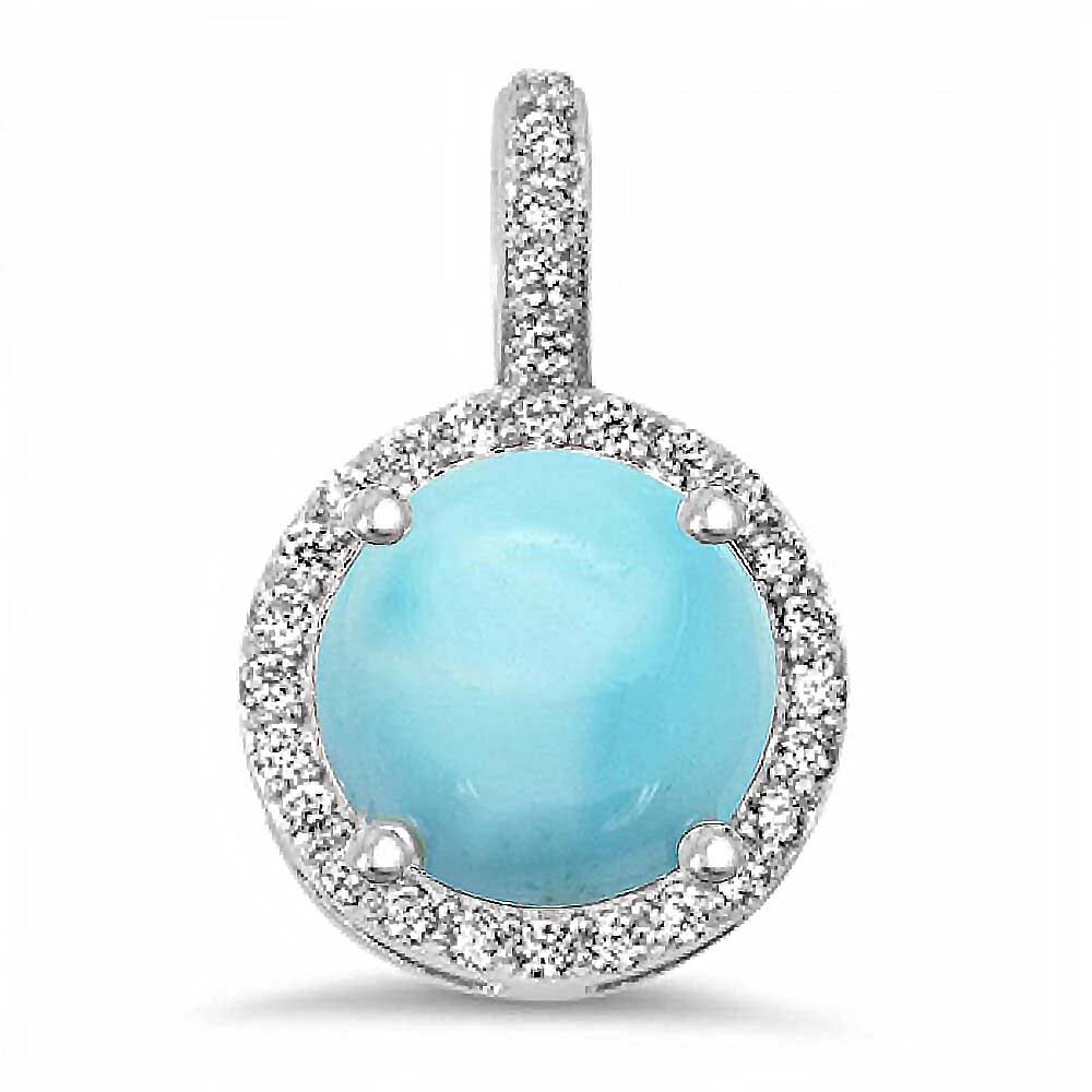Sterling Silver Halo Natural Larimar And Clear CZ Pendant