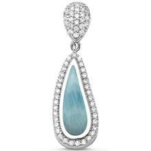 Load image into Gallery viewer, Sterling Silver Natural Larimar and Micro Pace Cubic Zirconia Pendant