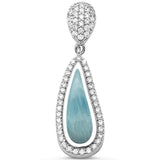 Sterling Silver Natural Larimar and Micro Pace Cubic Zirconia Pendant