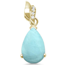 Load image into Gallery viewer, Sterling Silver Yellow Gold Plated Natural Larimar Pear Shape and Cubic Zirconia Pendant