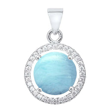 Load image into Gallery viewer, Sterling Silver Round Natural Larimar and Cubic Zirconia Pendant