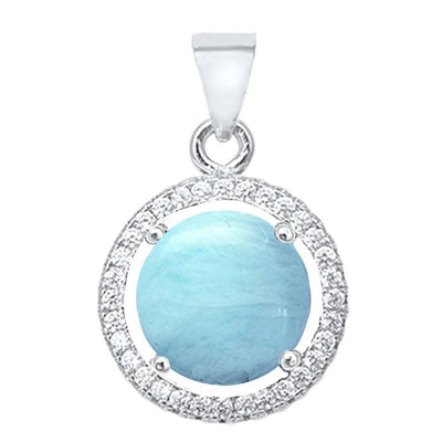 Sterling Silver Round Natural Larimar and Cubic Zirconia Pendant