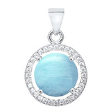 Sterling Silver Round Natural Larimar and Cubic Zirconia Pendant