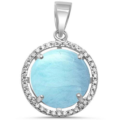 Sterling Silver Natural Larimar and Cubic Zirconia Pendant