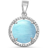 Sterling Silver Natural Larimar and Cubic Zirconia Pendant