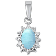 Load image into Gallery viewer, Sterling Silver Natural Larimar and Cubic Zirconia Oval Pendant