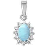 Sterling Silver Natural Larimar and Cubic Zirconia Oval Pendant