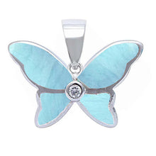 Load image into Gallery viewer, Sterling Silver Natural Larimar Butterfly Pendant