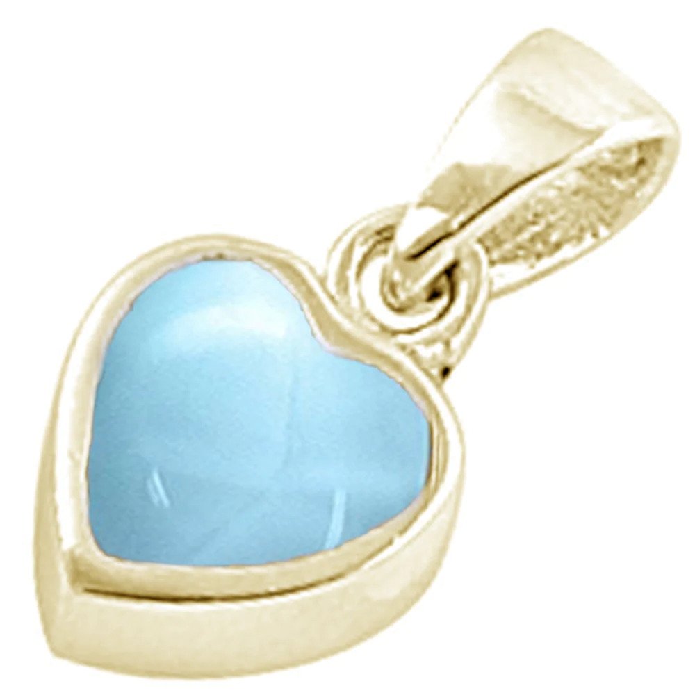 Sterling Silver Yellow Gold Plated Natural Larimar Cute Heart Charm Pendant
