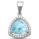 Sterling Silver Trillion Shape Natural Larimar and Cubic Zirconia Pendant