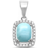 Sterling Silver Pendant Radiant Shape Natural Larimar and Cubic Zirconia