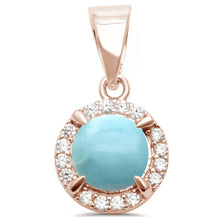Load image into Gallery viewer, Sterling Silver Rose Gold Plated Natural Larimar And Cubic Zirconia Pendant