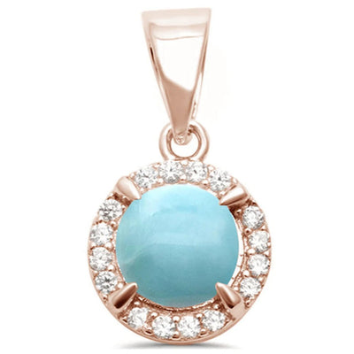 Sterling Silver Rose Gold Plated Natural Larimar And Cubic Zirconia Pendant