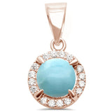 Sterling Silver Rose Gold Plated Natural Larimar And Cubic Zirconia Pendant