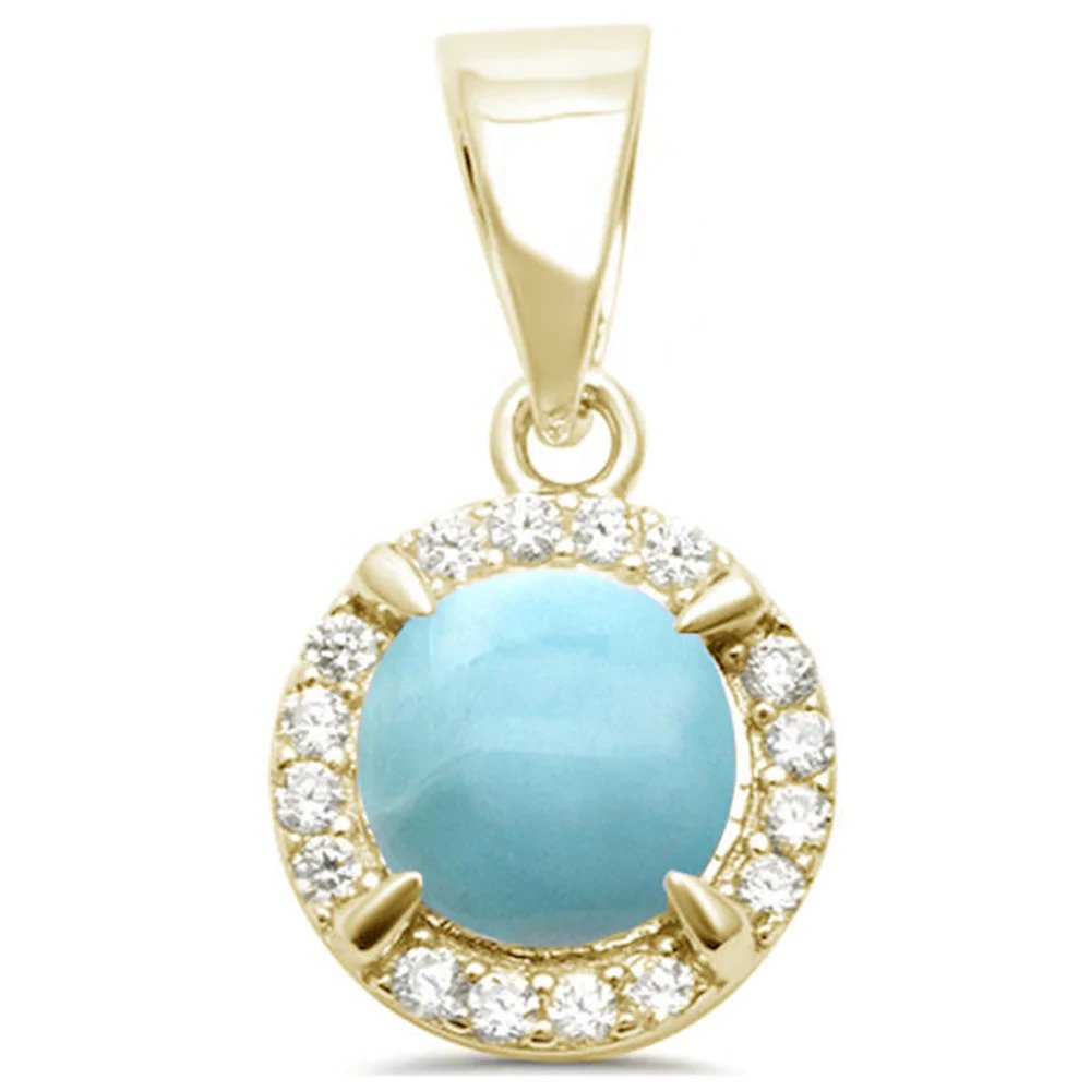 Sterling Silver Yellow Gold Plated Natural Larimar And Cubic Zirconia Pendant