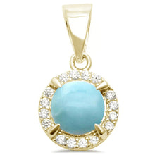 Load image into Gallery viewer, Sterling Silver Yellow Gold Plated Natural Larimar And Cubic Zirconia Pendant