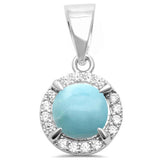 Sterling Silver Round Natural Larimar and Cubic Zirconia  Pendant