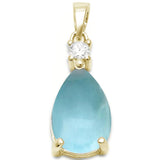 Sterling Silver Yellow Gold Plated Pear Shape Natural Larimar And Cubic Zirconia Pendant