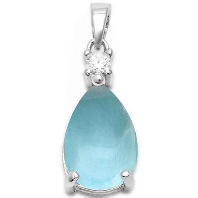 Sterling Silver Pear Shape Natural Larimar and Cubic Zirconia Pendant