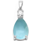 Sterling Silver Pear Shape Natural Larimar and Cubic Zirconia Pendant