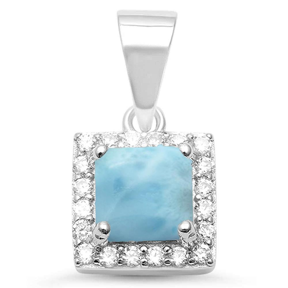Sterling Silver Square Natural Larimar and Cubic Zirconia Pendant
