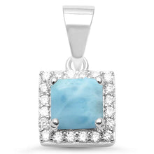 Load image into Gallery viewer, Sterling Silver Square Natural Larimar and Cubic Zirconia Pendant