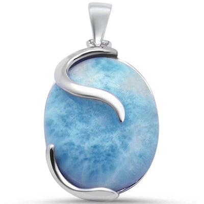 Sterling Silver Oval Natural Larimar Pendant