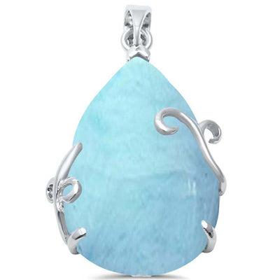 Sterling Silver Pear Natural Larimar Pendant