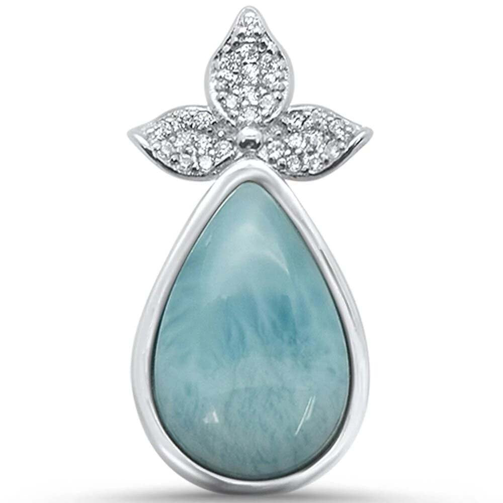 Sterling Silver Pear Natural Larimar Pendant