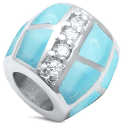 Sterling Silver Trendy Larimar Cubic Zirconia Slide Charm Pendant
