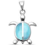 Sterling Silver Cute Natural Larimar Turtle Pendant