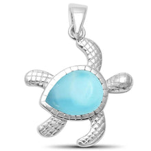 Load image into Gallery viewer, Sterling Silver Cute Natural Larimar Turtle Pendant
