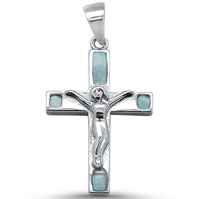 Sterling Silver Cross Natural Larimar Pendant