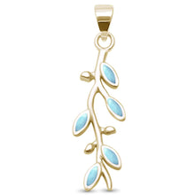 Load image into Gallery viewer, Sterling Silver Cute! Yellow Gold Plated Natural Larimar Olive Friendship Branch Pendant