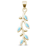 Sterling Silver Cute! Yellow Gold Plated Natural Larimar Olive Friendship Branch Pendant