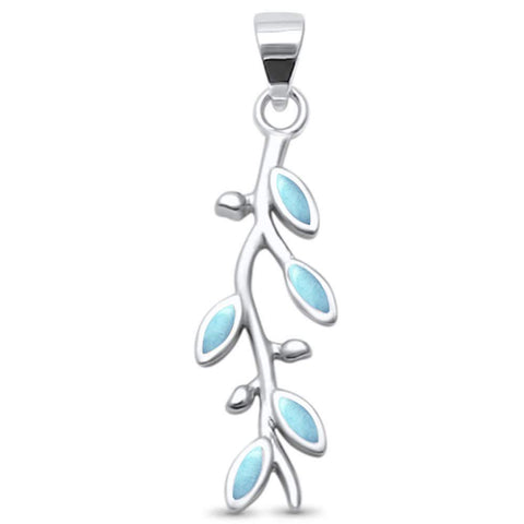 Sterling Silver Cute Natural Larimar Olive Friendship Branch Pendant