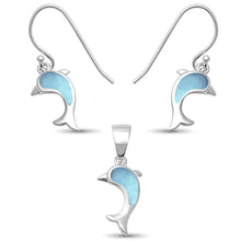 Load image into Gallery viewer, Sterling Silver Larimar Dolphin Dangle Set