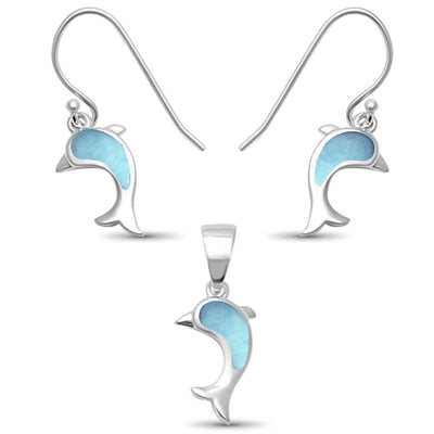 Sterling Silver Larimar Dolphin Dangle Set