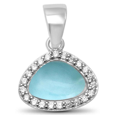 Sterling Silver Natural Larimar and Cubic Zirconia Pendant
