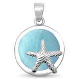 Sterling Silver Natural Larimar Round Starfish Pendant