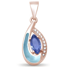 Load image into Gallery viewer, Sterling Silver Rose Gold Plated Tear Drop Tanzanite CZ And Natural Larimar Pendant